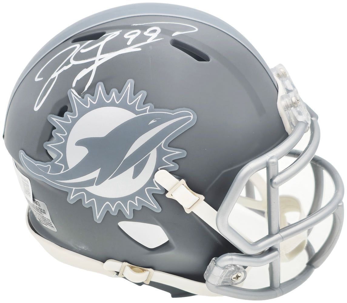Jason Taylor Autographed Miami Dolphins Slate Silver Speed Mini Helmet Beckett BAS Witness