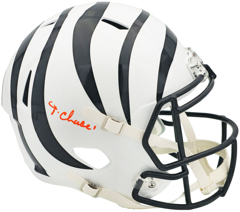 Ja'Marr Chase Autographed Cincinnati Bengals White 2022 Alternate Full Size Speed Replica Helmet Beckett BAS Witness