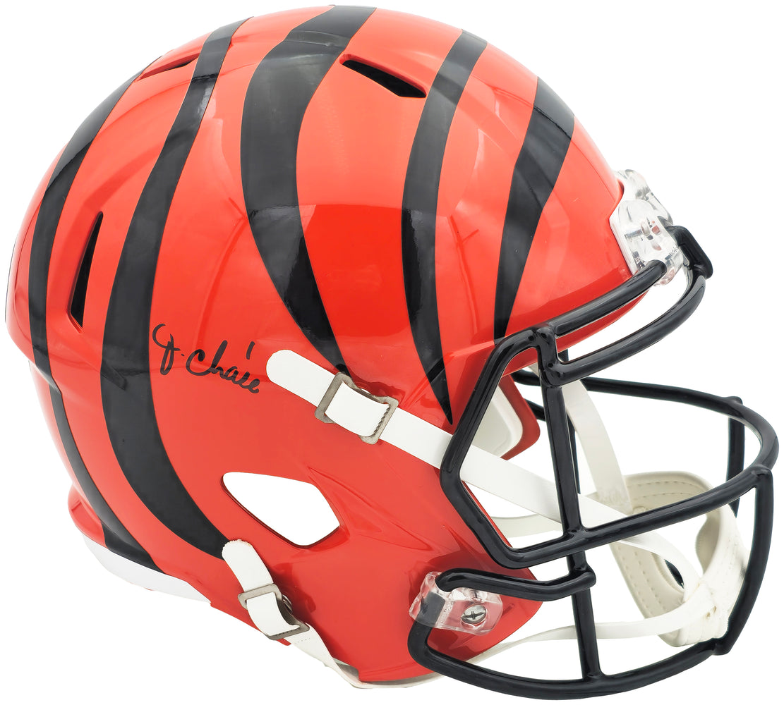 Ja'Marr Chase Autographed Cincinnati Bengals Orange Full Size Speed Replica Helmet Beckett BAS Witness