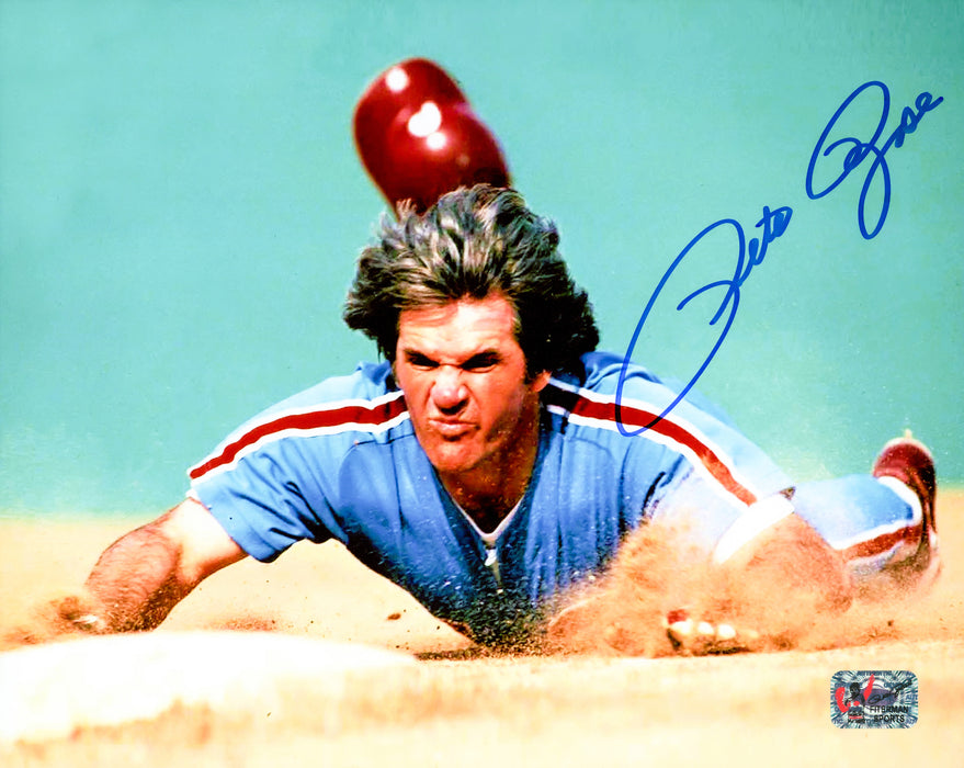 Pete Rose Autographed 8x10 Photo Philadelphia Phillies Headfirst Dive PR Holo
