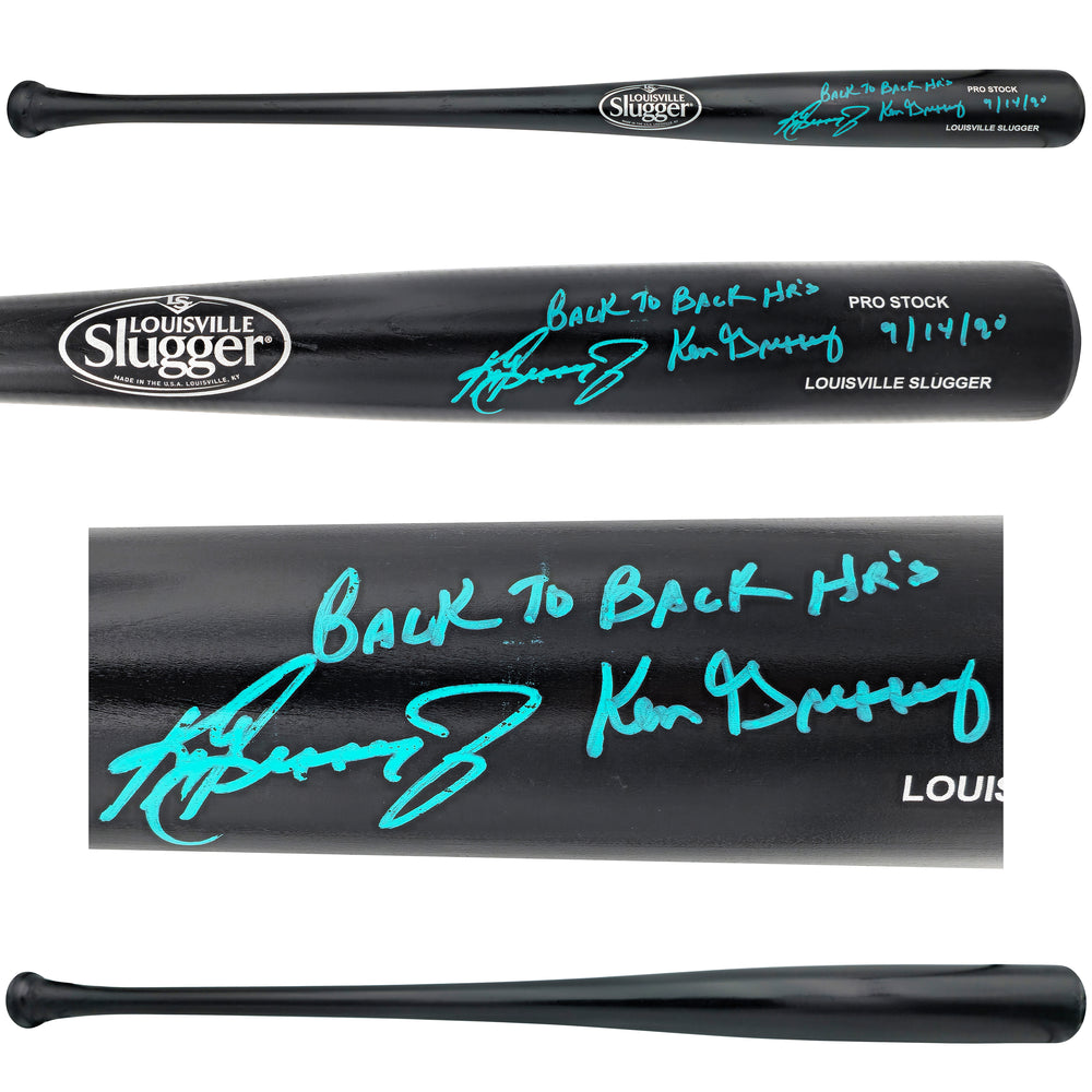 Ken Griffey Jr. & Ken Griffey Sr. Autographed Black Louisville Slugger Pro Stock Baseball Bat Seattle Mariners "Back To Back HR 9/14/90" Beckett BAS Witness
