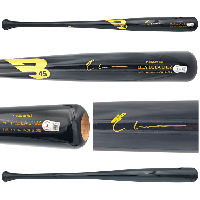Elly De La Cruz Autographed Black B45 Player Model Baseball Bat Cincinnati Reds Beckett BAS QR