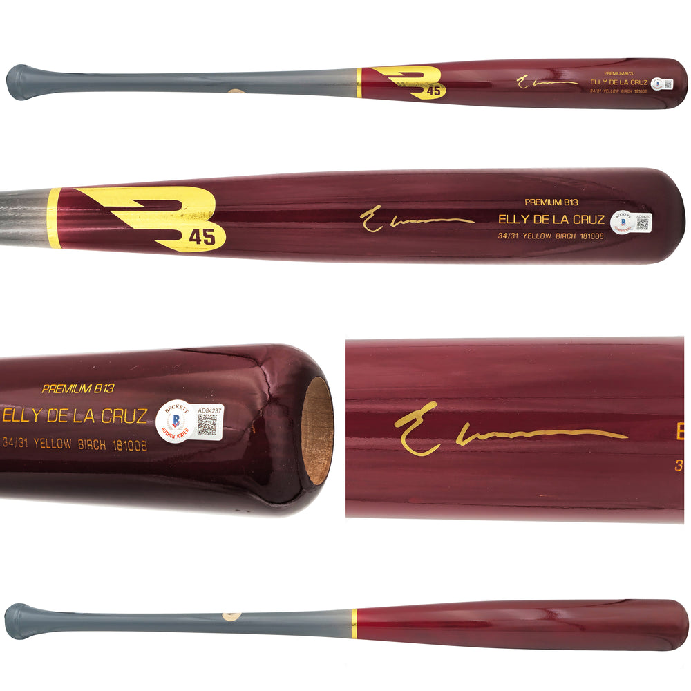 Elly De La Cruz Autographed Red B45 Player Model Baseball Bat Cincinnati Reds Beckett BAS QR