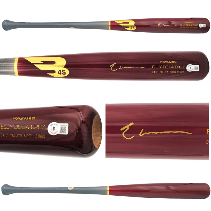 Elly De La Cruz Autographed Red B45 Player Model Baseball Bat Cincinnati Reds Beckett BAS QR