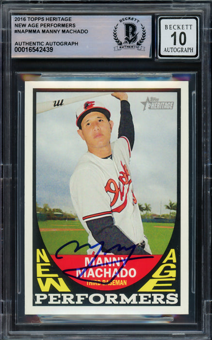 Manny Machado Autographed 2016 Topps Heritage New Age Performers Card #NAP-MMA Baltimore Orioles Auto Grade Gem Mint 10 Beckett BAS #16542439