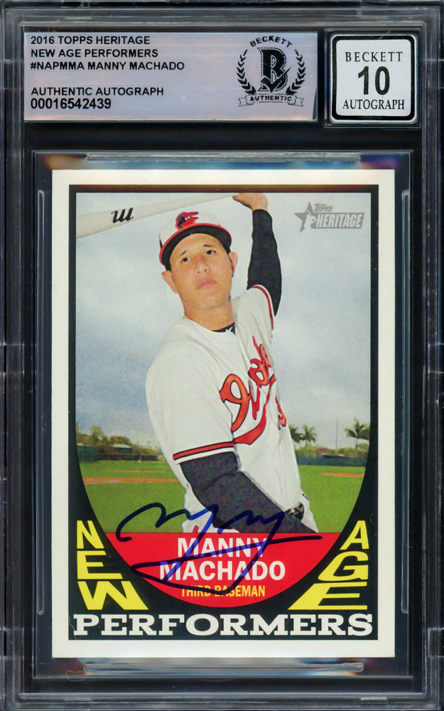 Manny Machado Autographed 2016 Topps Heritage New Age Performers Card #NAP-MMA Baltimore Orioles Auto Grade Gem Mint 10 Beckett BAS #16542439
