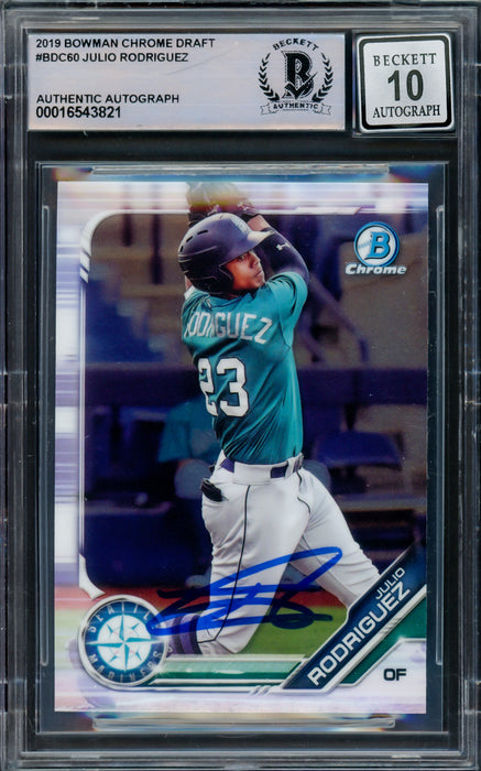 Julio Rodriguez Autographed 2019 Bowman Chrome Draft Rookie Card #BDC60 Seattle Mariners Auto Grade Gem Mint 10 Beckett BAS #16573821