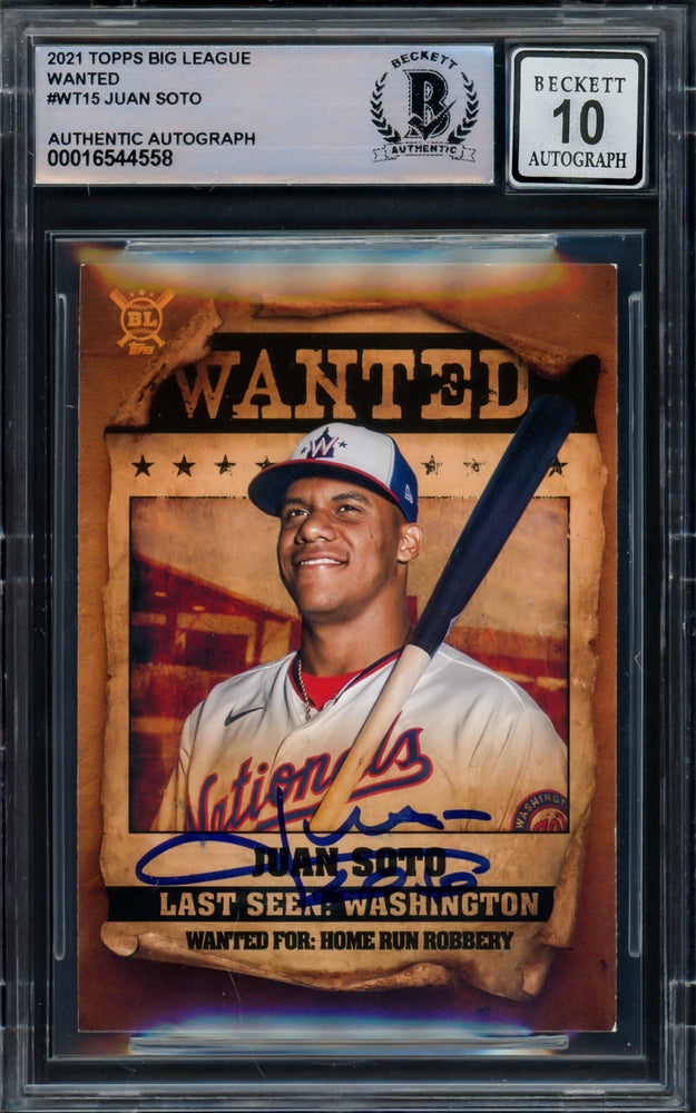 Juan Soto Autographed 2021 Topps Big League Wanted Card #WT-15 New York Yankees Auto Grade Gem Mint 10 Beckett BAS #16544558