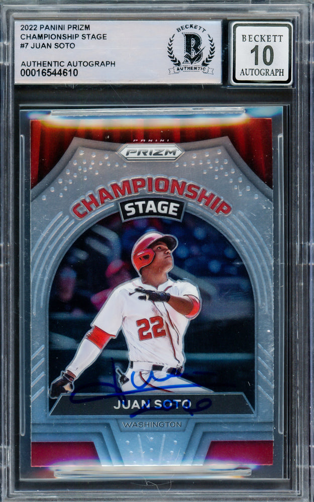 Juan Soto Autographed 2022 Prizm Championship Stage Card #CS-7 New York Yankees Auto Grade Gem Mint 10 Beckett BAS #16544610