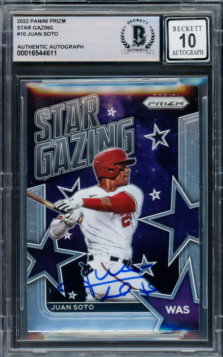 Juan Soto Autographed 2022 Prizm Star Grazing Card #SG-10 New York Yankees Auto Grade Gem Mint 10 Beckett BAS #16544611
