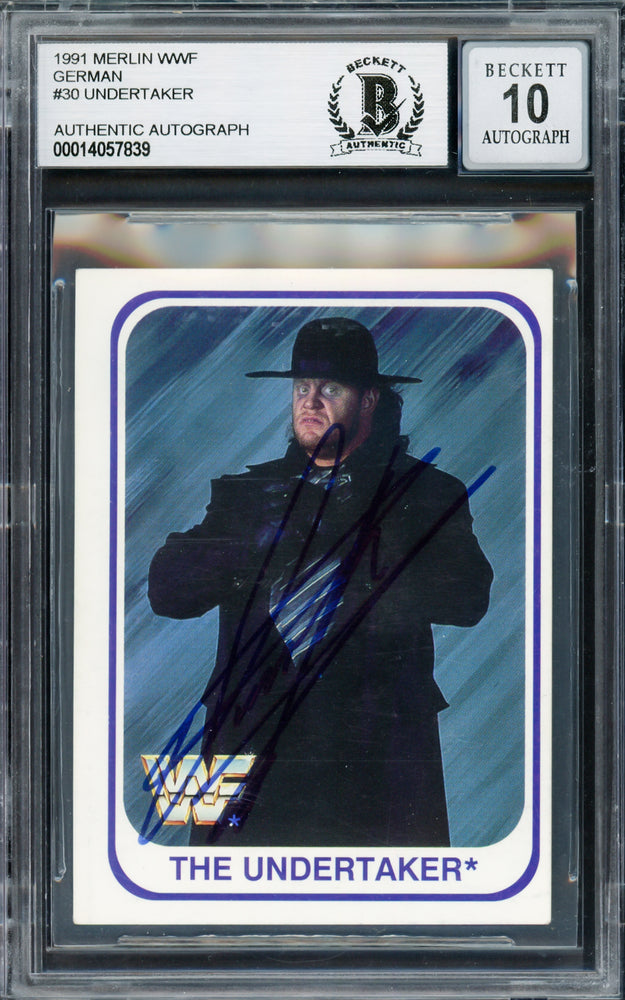 Undertaker Autographed 1991 Merlin WWF German Rookie Card #30 Auto Grade Gem Mint 10 Beckett BAS #14057839
