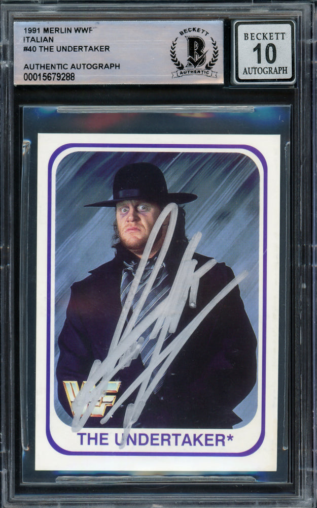 Undertaker Autographed 1991 Merlin WWF Italian Rookie Card #40 Auto Grade Gem Mint 10 Beckett BAS #15679288