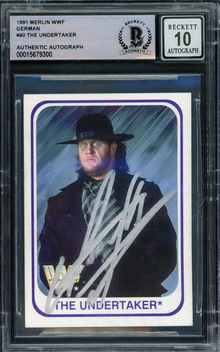 Undertaker Autographed 1991 Merlin WWF German Rookie Card #40 Auto Grade Gem Mint 10 Beckett BAS #15679300
