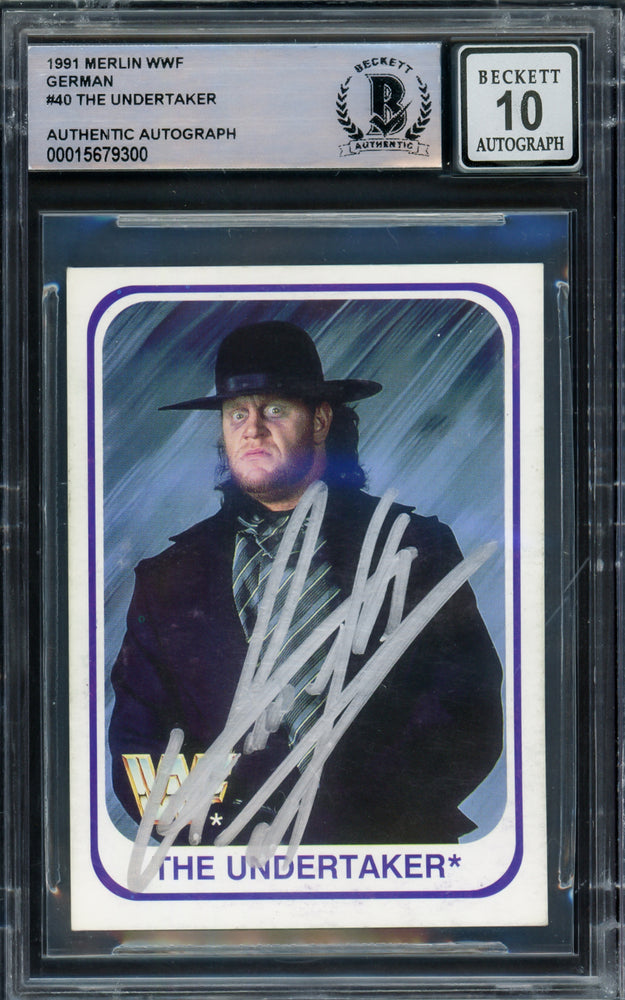 Undertaker Autographed 1991 Merlin WWF German Rookie Card #40 Auto Grade Gem Mint 10 Beckett BAS #15679300