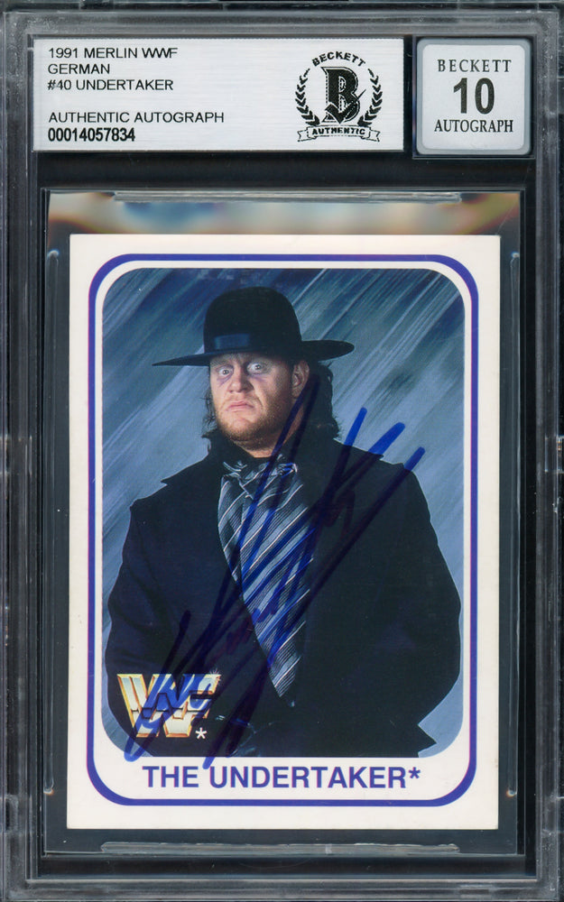Undertaker Autographed 1991 Merlin WWF German Rookie Card #40 Auto Grade Gem Mint 10 Beckett BAS #14057834