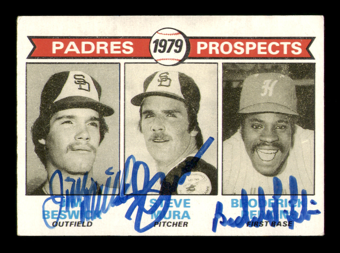 Broderick Perkins, Steve Mura & Jim Beswick Autographed 1979 Topps Rookie Card #725 San Diego Padres