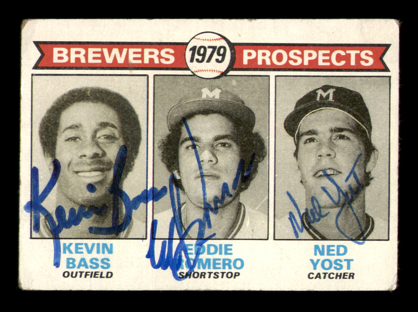 Kevin Bass, Eddie Romero & Ned Yost Autographed 1979 Topps Rookie Card #708 Milwaukee Brewers