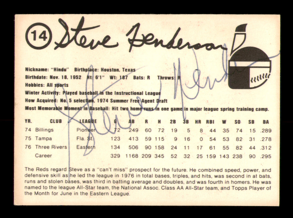 Steve Henderson Autographed 1977 Rookie Card #14 Indianapolis Indians
