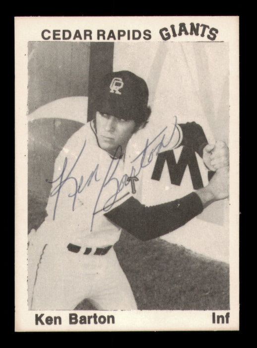 Ken Barton Autographed 1976 TCMA Rookie Card Cedar Rapids Giants
