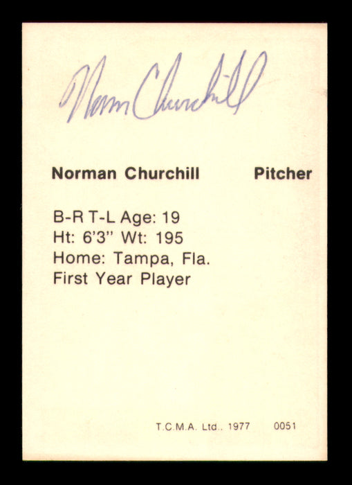 Norm Churchill Autographed 1977 TCMA Rookie Card Waterloo Indians