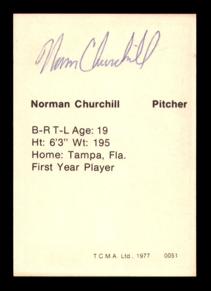 Norm Churchill Autographed 1977 TCMA Rookie Card Waterloo Indians