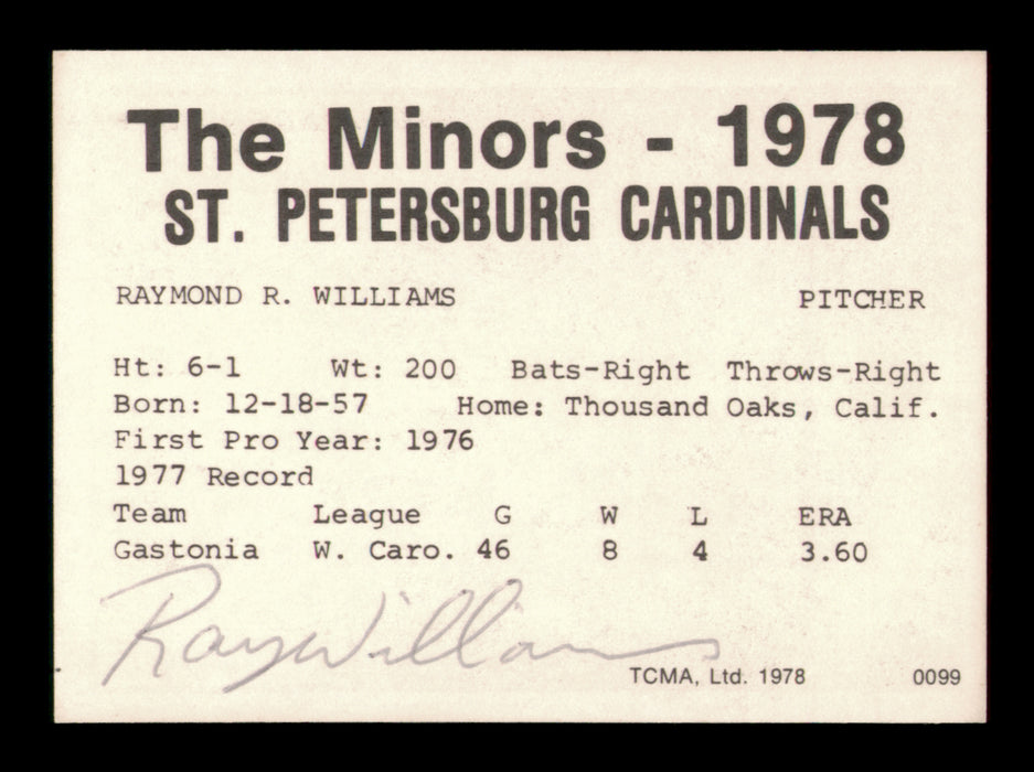Ray Williams Autographed 1978 TCMA Rookie Card #99 St. Petersburg Cardinals