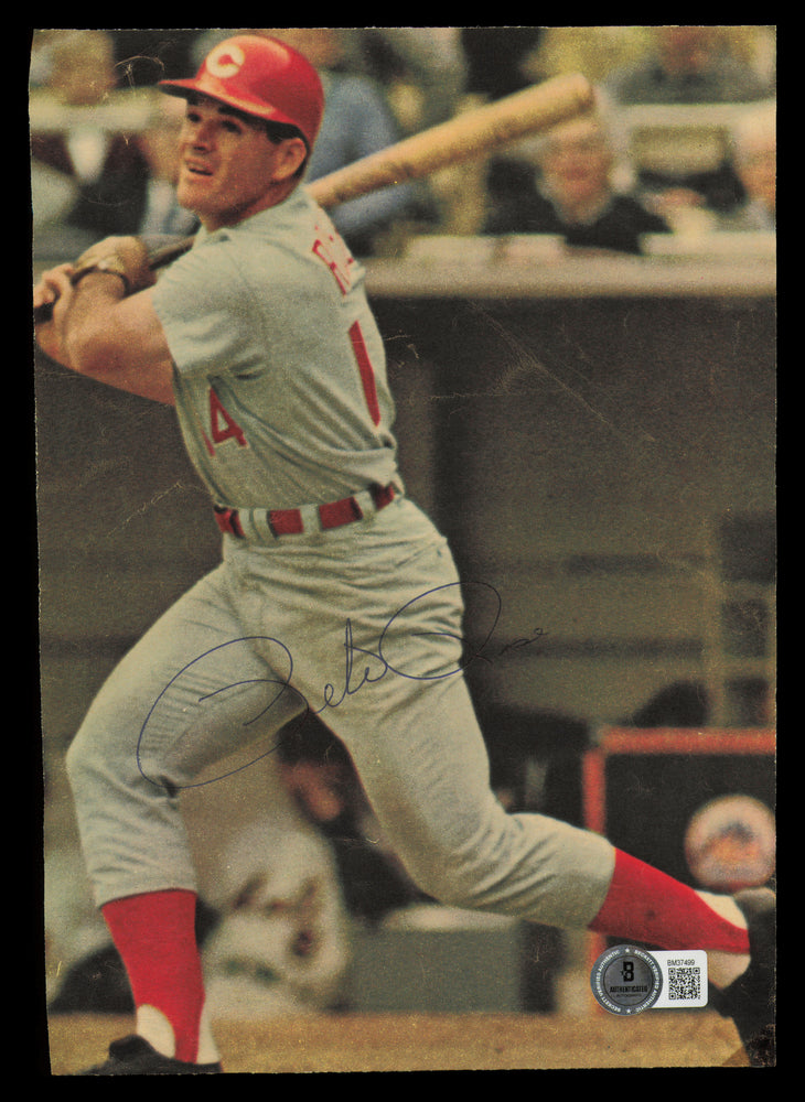 Pete Rose Autographed 6.5x9 Magazine Page Photo Cincinnati Reds Vintage Signature Beckett BAS QR #BM37499