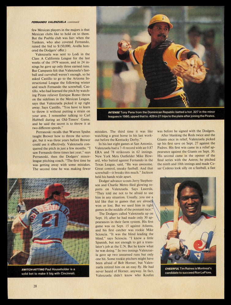 Tim Raines Autographed 8.5x11.5 Magazine Page Photo Montreal Expos