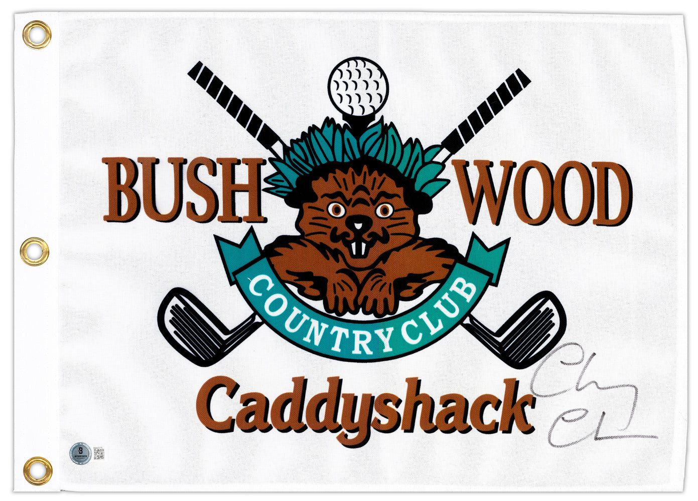 Chevy Chase Autographed White Caddyshack Golf Pin Flag Caddyshack Beckett BAS QR