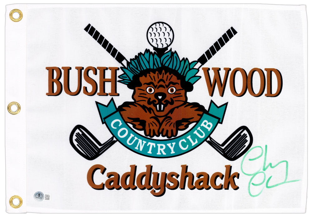 Chevy Chase Autographed White Caddyshack Golf Pin Flag Caddyshack Beckett BAS QR