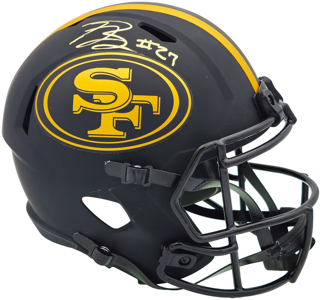Ji'Ayir Brown Autographed San Francisco 49ers Eclipse Black Full Size Speed Replica Helmet Beckett BAS Witness