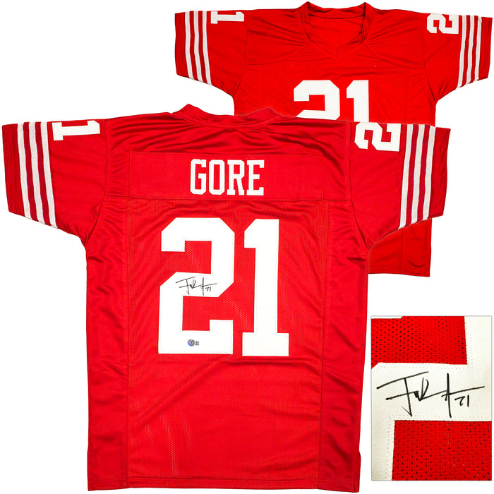 San Francisco 49ers Frank Gore Autographed Red Jersey Beckett BAS Witness