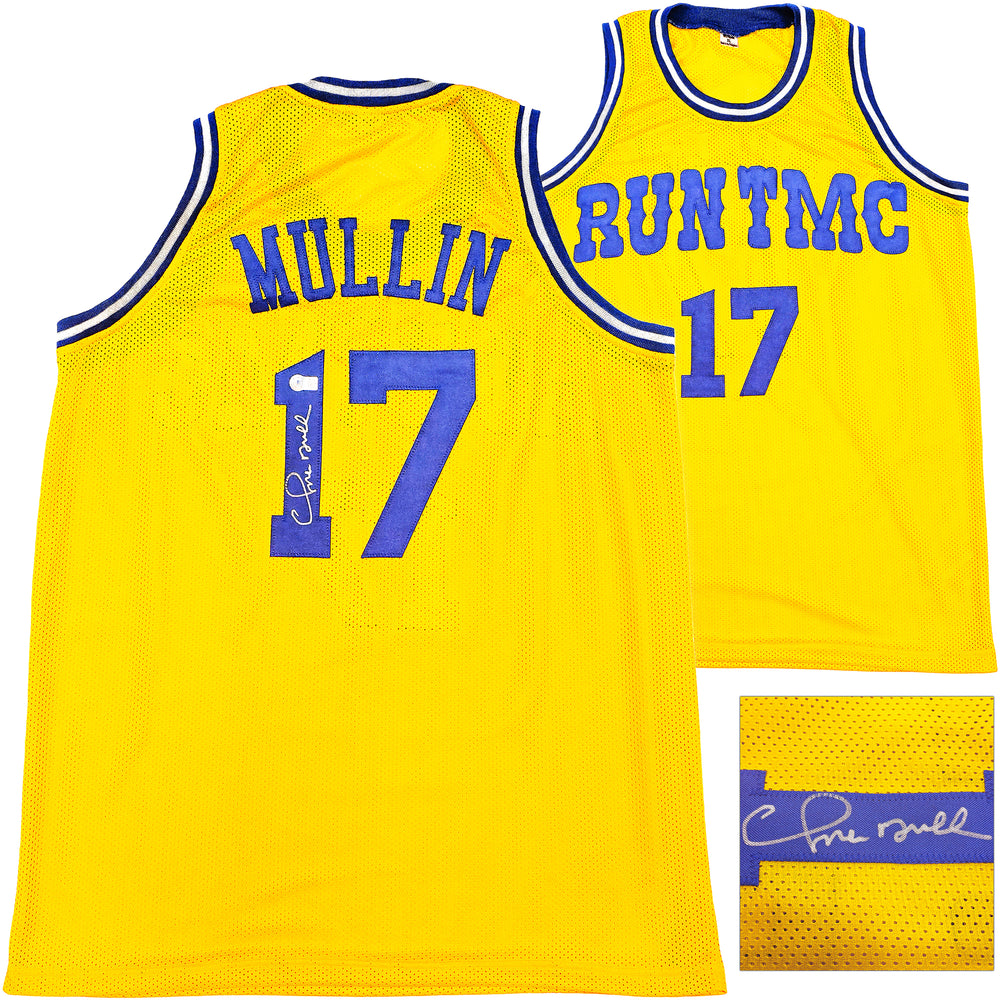 Golden State Warriors Chris Mullin Autographed Yellow Jersey Beckett BAS Witness