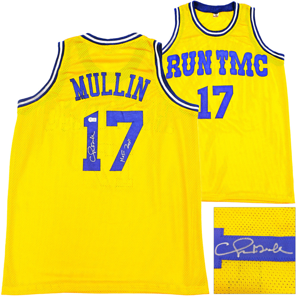 Golden State Warriors Chris Mullin Autographed Yellow Jersey "HOF 2011" Beckett BAS Witness