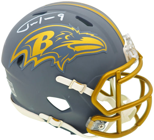 Justin Tucker Autographed Baltimore Ravens Slate Gray Speed Mini Helmet JSA