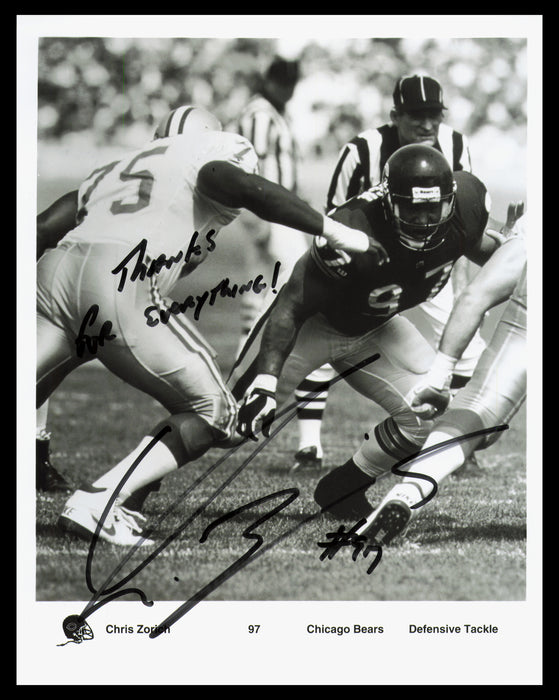Chris Zorich Autographed 8x10 Photo Chicago Bears "Thanks For Everything!"