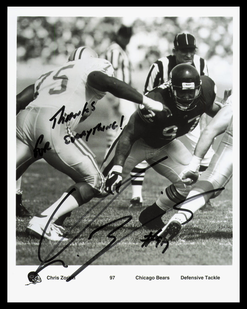Chris Zorich Autographed 8x10 Photo Chicago Bears "Thanks For Everything!"