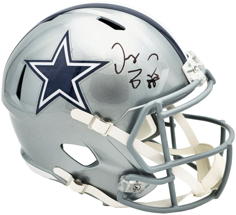 Dez Bryant Autographed Dallas Cowboys Silver Full Size Speed Replica Helmet Beckett BAS Witness
