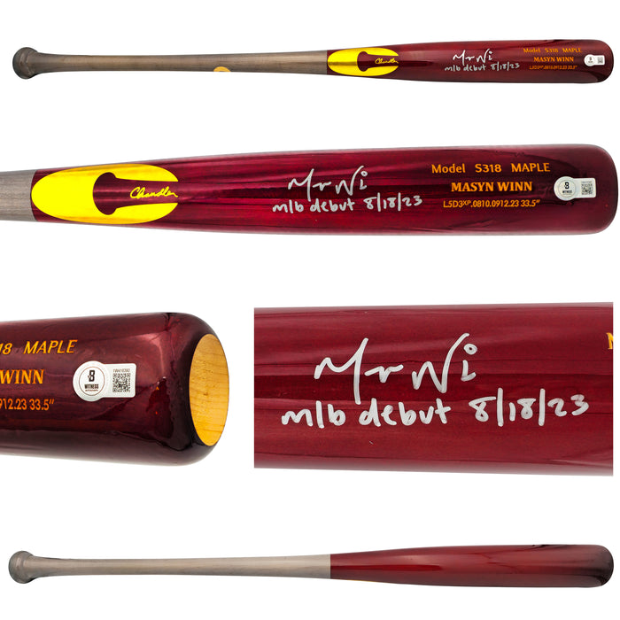 Masyn Winn Autographed Merlot Chandler Player Model Baseball Bat St. Louis Cardinals "MLB Debut 8/18/23" Beckett BAS Witness