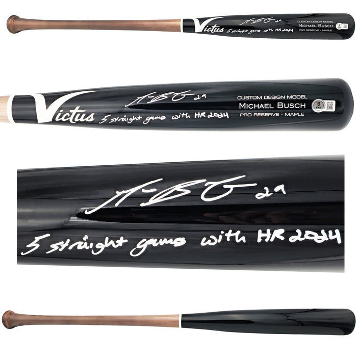 Michael Busch Autographed Black Victus Player Model Baseball Bat Chicago Cubs "5 Straight Games With HR 2024" Beckett BAS Witness