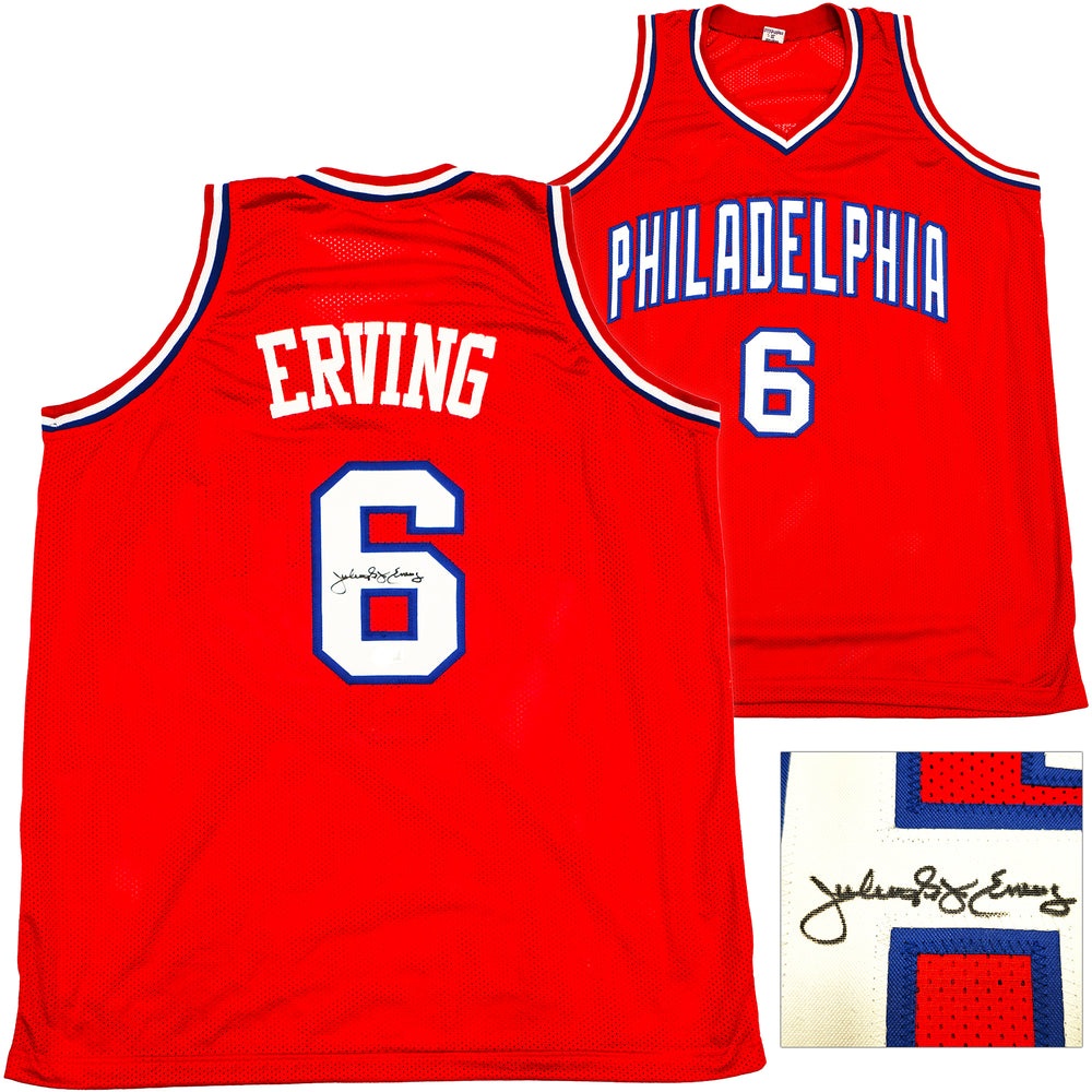 Philadelphia 76ers Julius "Dr. J" Erving Autographed Red Jersey Beckett BAS Witness