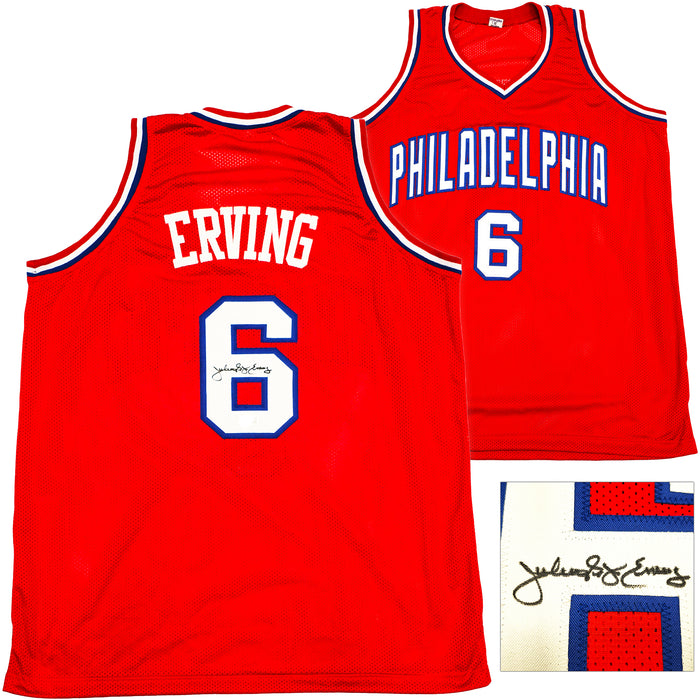 Philadelphia 76ers Julius "Dr. J" Erving Autographed Red Jersey Beckett BAS Witness