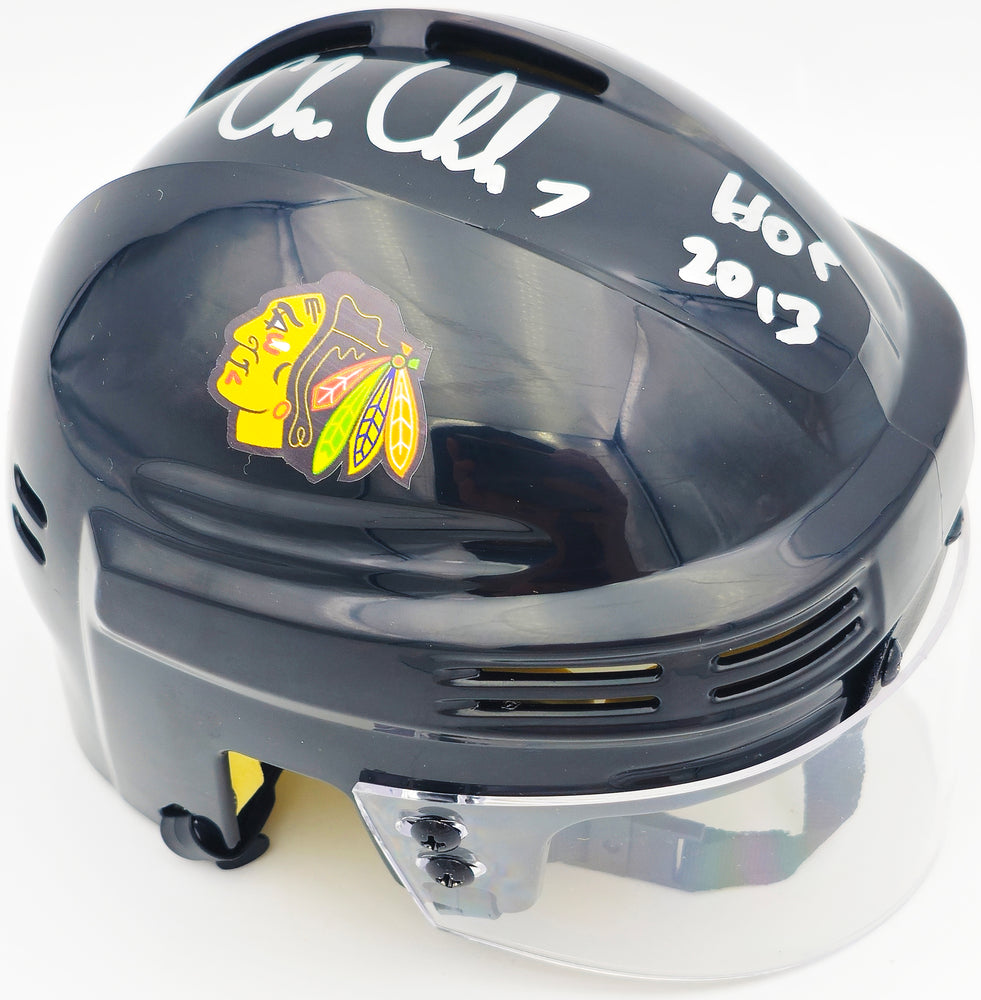 Chris Chelios Autographed Chicago Blackhawks Black Mini Helmet