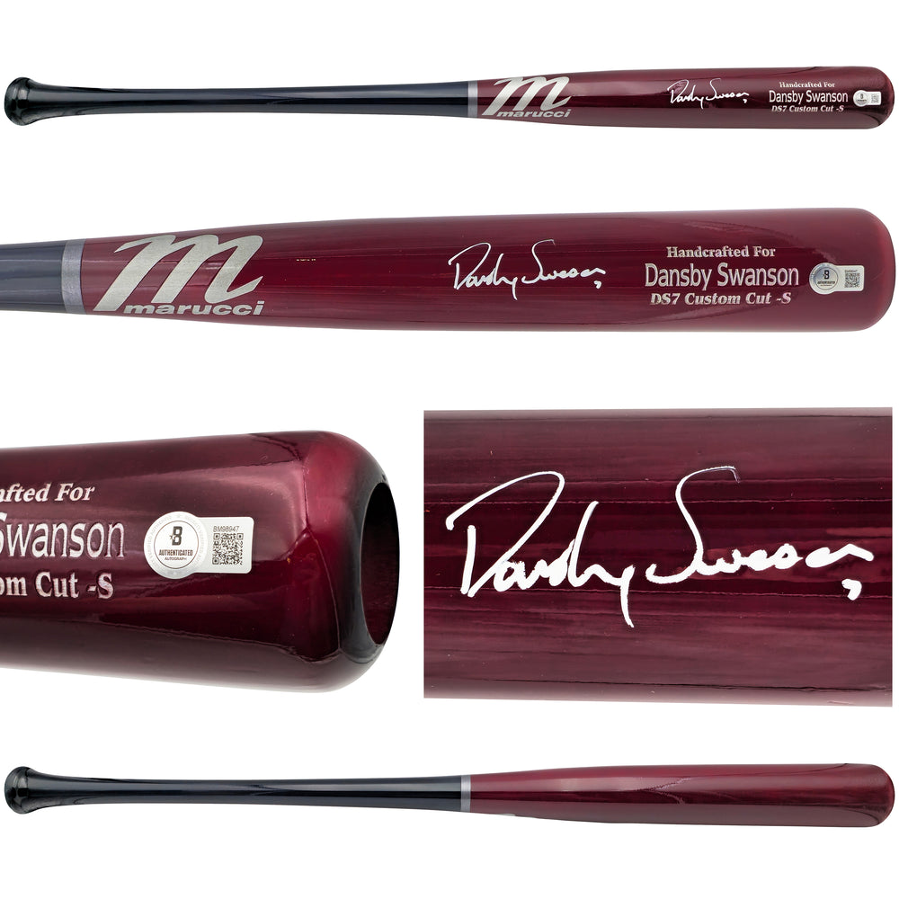 Dansby Swanson Autographed Red Marucci Player Model Baseball Bat Chicago Cubs Beckett BAS Witness