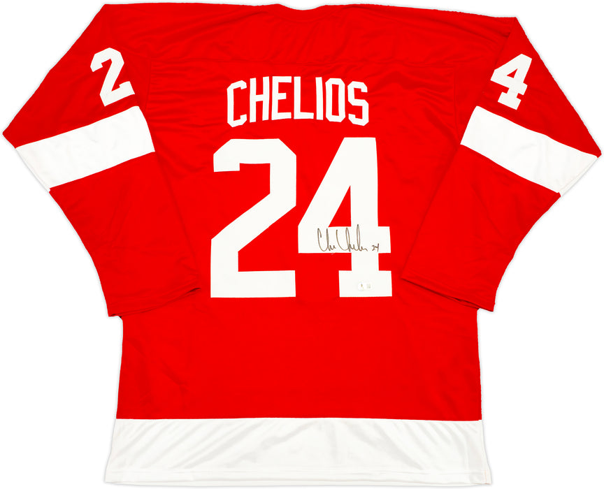Detroit Red Wings Chris Chelios Autographed Red Jersey Beckett BAS Witness