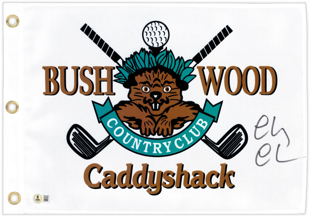 Chevy Chase Autographed White Caddyshack Golf Pin Flag Beckett BAS Witness