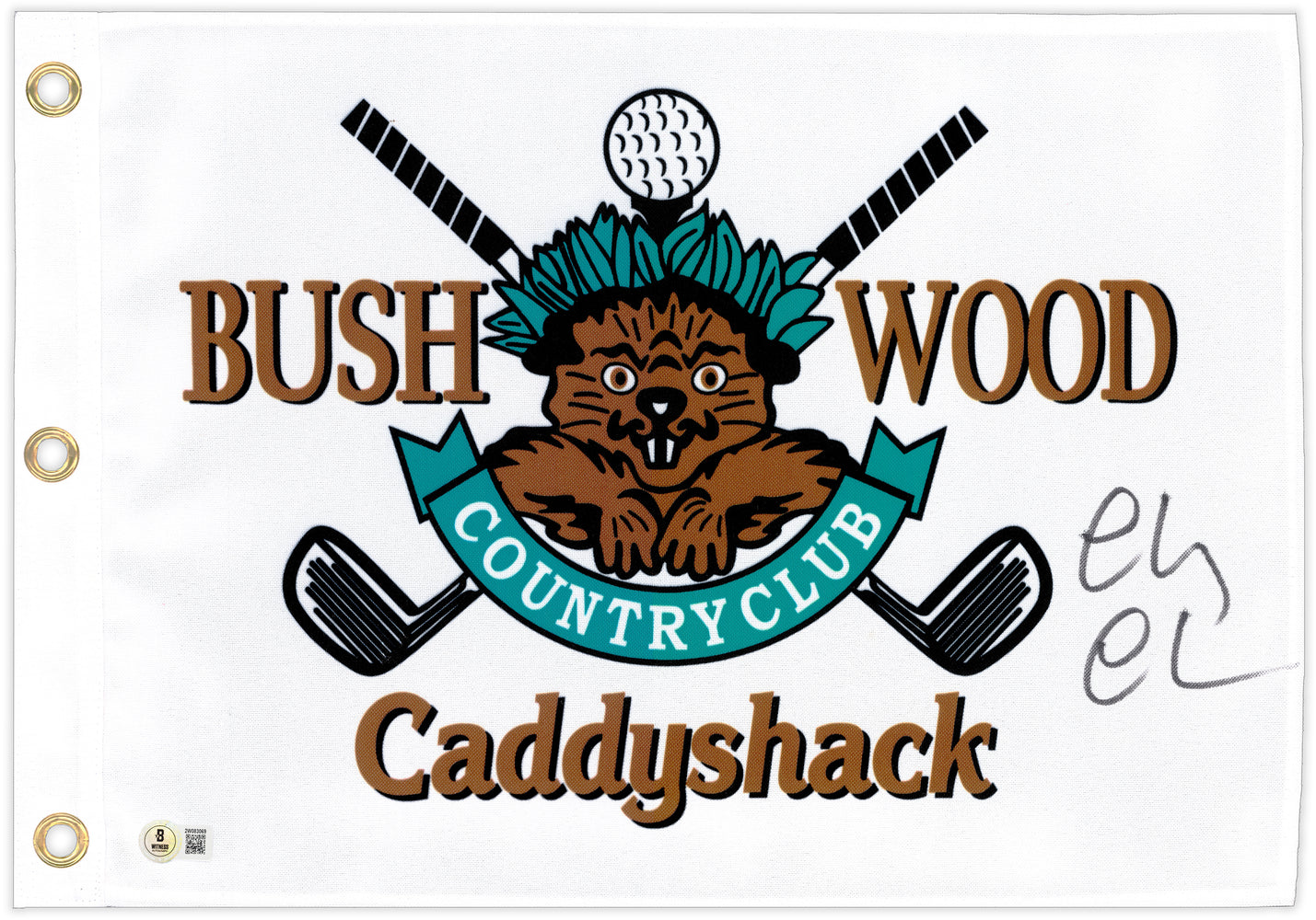 Chevy Chase Autographed White Caddyshack Golf Pin Flag Beckett BAS Witness
