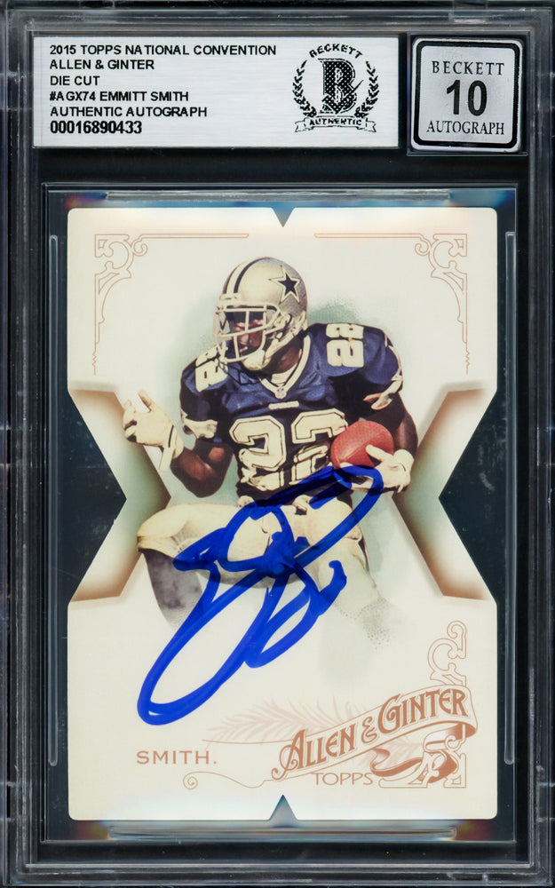 Emmitt Smith Autographed 2015 Topps National Convention Allen & Ginter Die Cut Card #AGX-74 Dallas Cowboys Auto Grade Gem Mint 10 Beckett BAS #16890433