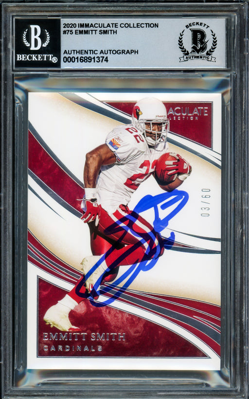 Emmitt Smith Autographed 2020 Immaculate Collection Card #75 Arizona Cardinals Auto Grade Gem Mint 10 #3/60 Beckett BAS #16891374