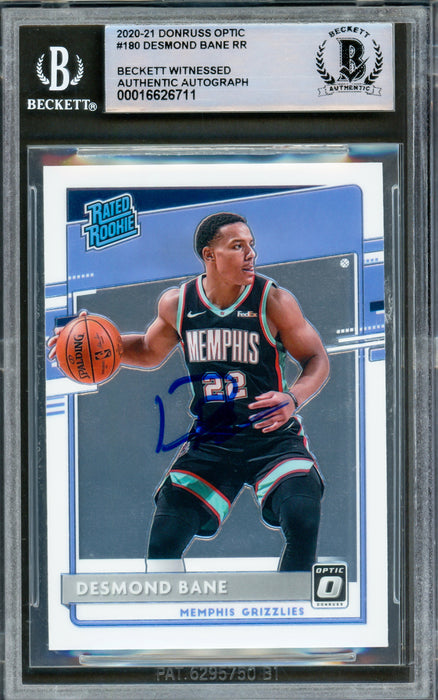 Desmond Bane Autographed 2020-21 Donruss Optic Rookie Card #180 Memphis Grizzlies Beckett BAS Witnessed